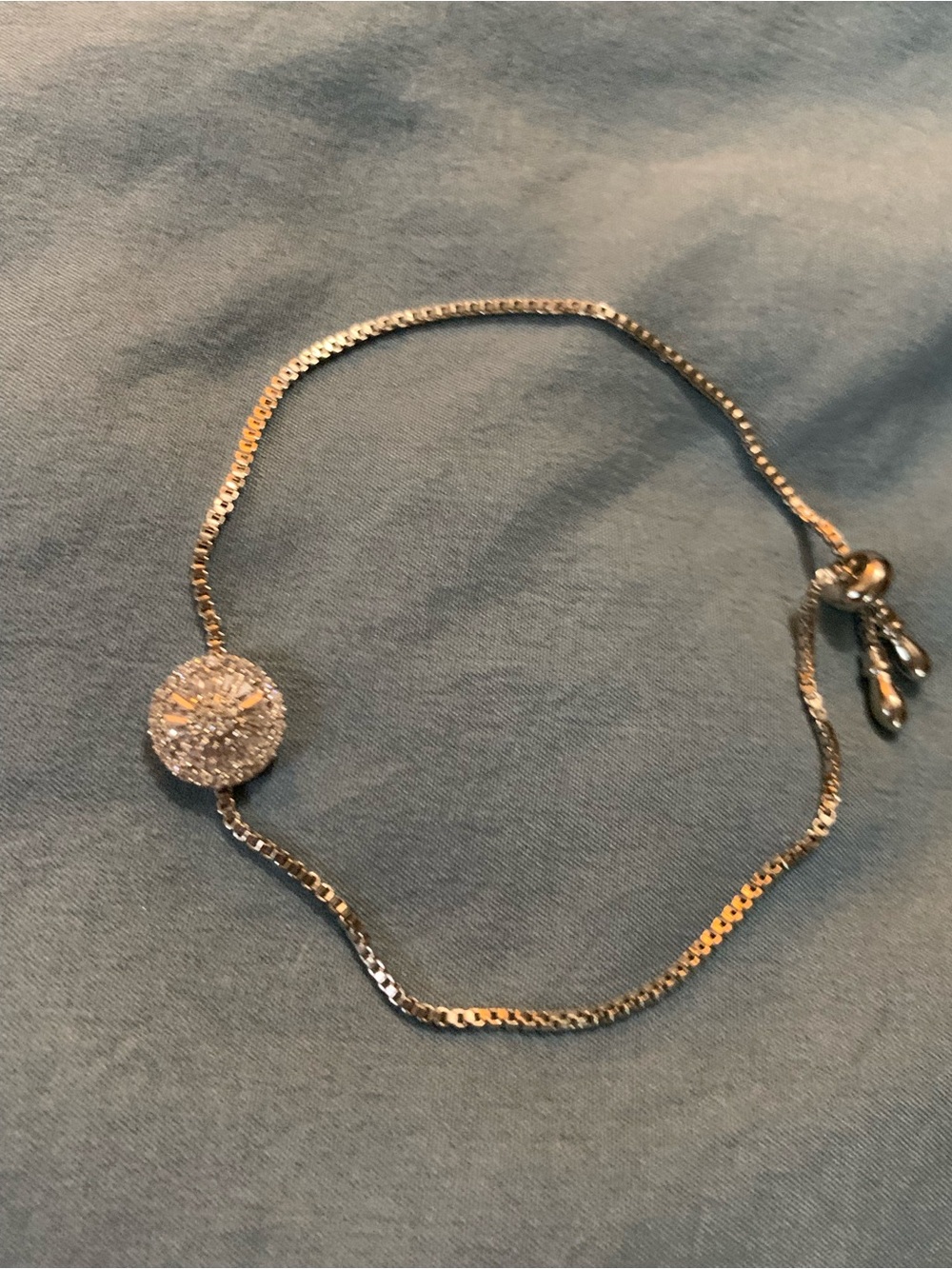 Crystal Pavé Disc Bolo Bracelet with Adjustable Silver-Tone Sliding Box Chain